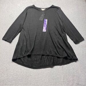 Philosophy Semi‎ Sheer Hi Low Pullover Blouse Black New size XXL